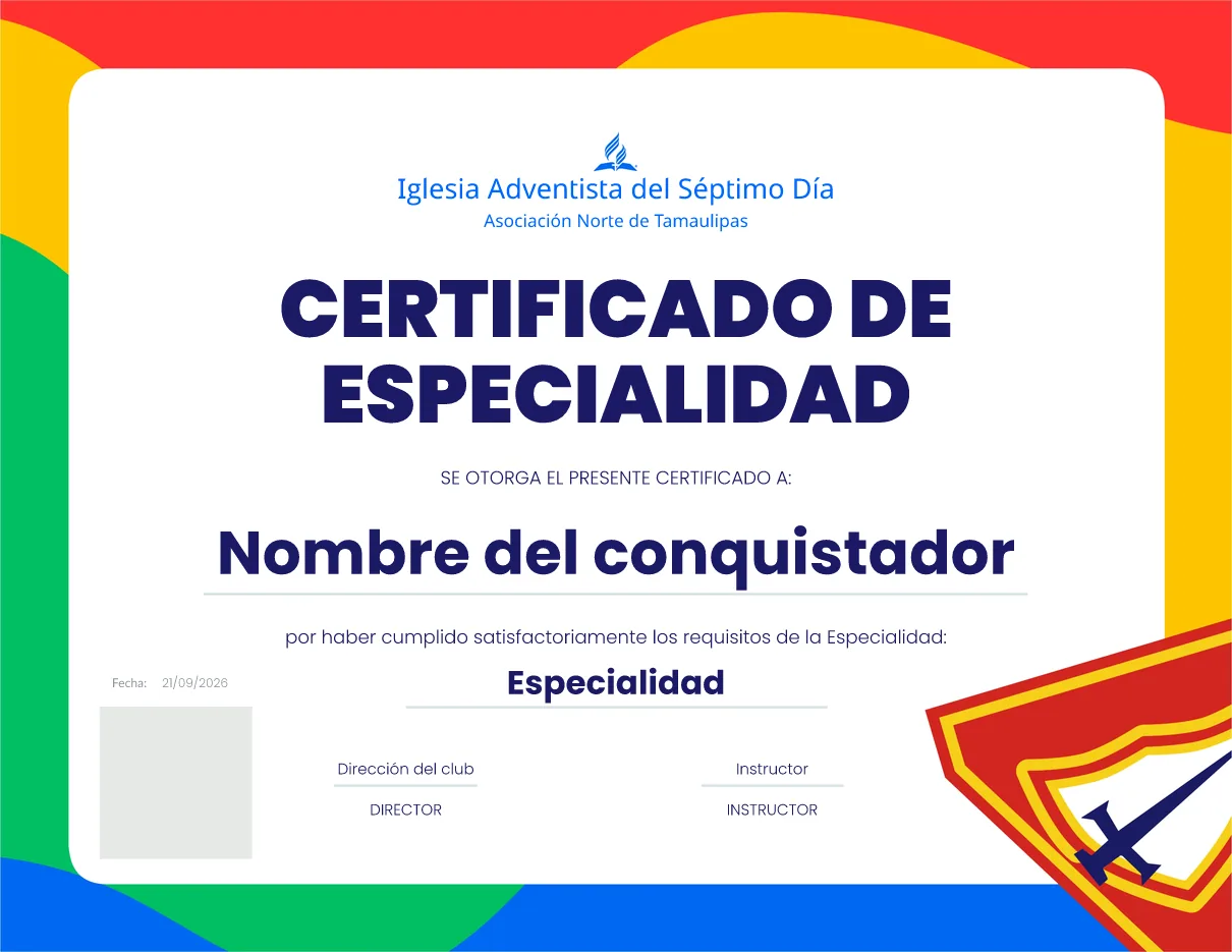Certificado de especialidad de ejemplo, diseño Marco multicolor